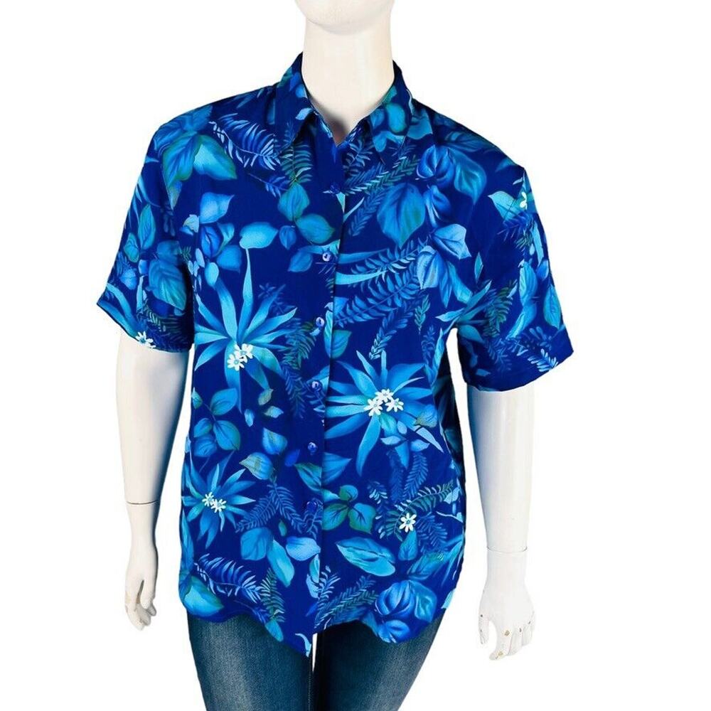 Vintage Joanna Large Blouse Short Sleeve Collared Shirt Floral Button Front New